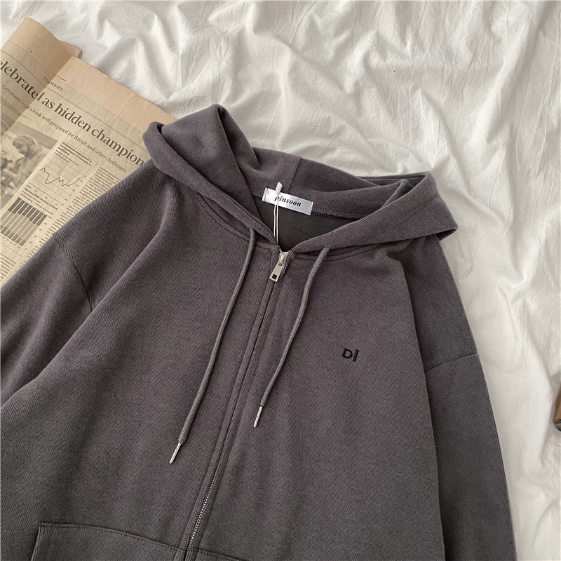 Cotton Fleece Loose and Versatile Cardigan Hooded Sweater Female Student Autumn/Winter Thin Coat