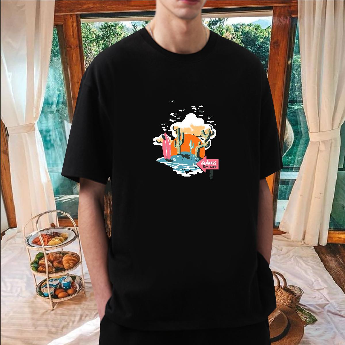 Casual New T Shirt For Man beach Tshirts 100% Cotton 230g Outdoor Loose Fit Anime Breathable Crew Neck Tshirt for Man Woman