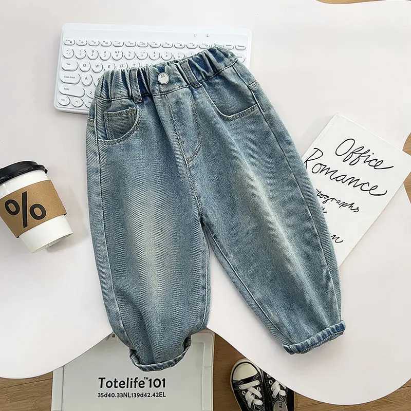 Jeans Childrens Spring Embroidered Pants 2024 New Handsome Boys Versatile Soft Jeans Baby Spring Autumn Korean Edition Pants Trousers