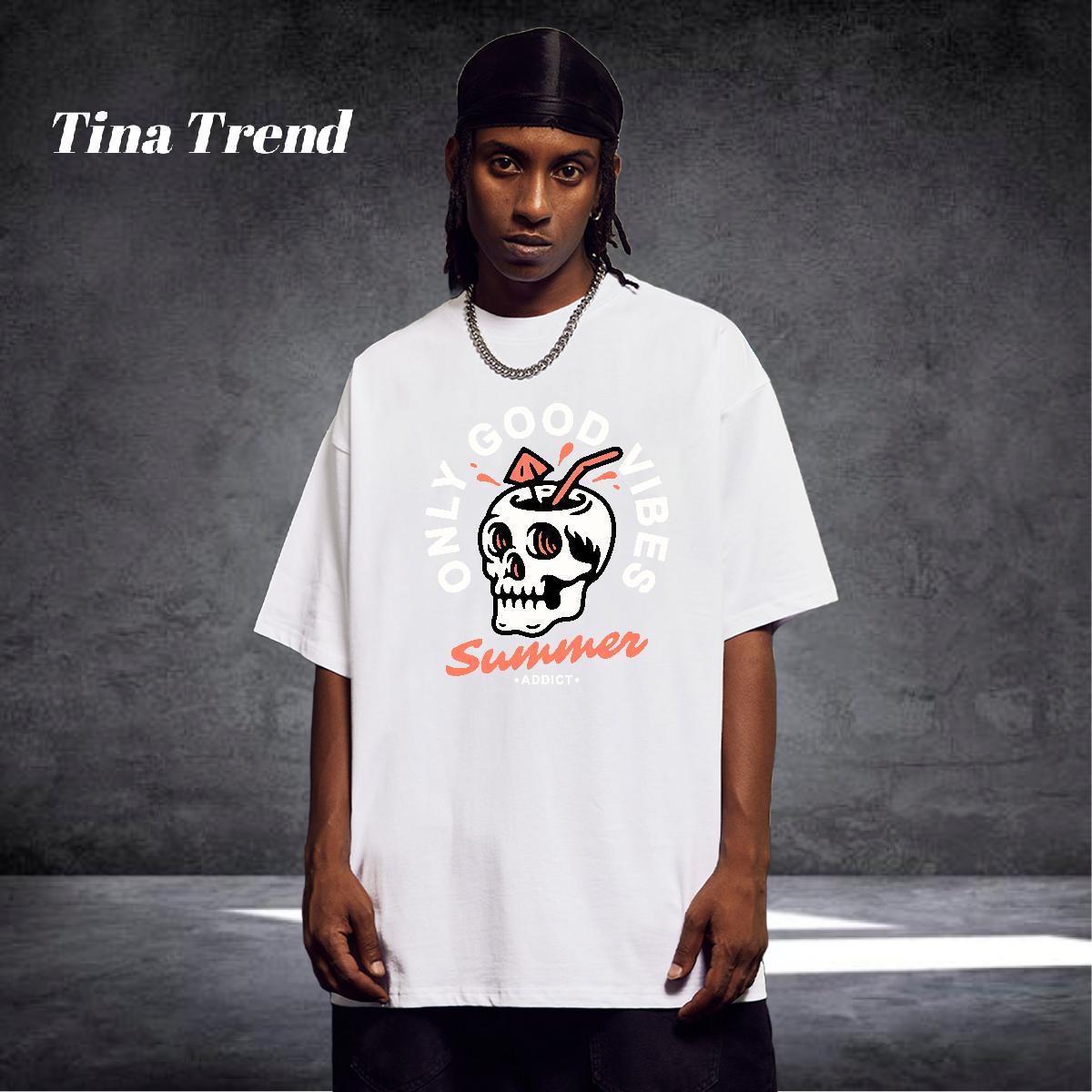 Free Shipping Mens T Shirts skull Tshirts 100% Cotton 230g High Street Hip Hop Comfortable Custom Print Plus Size Breathable Short Sleeve Couples T Sh