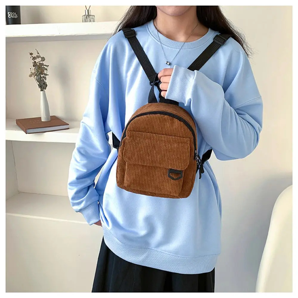 Fashion Simple Womens Mini Backpack Solid Color Primary School Student Handbag Corduroy Travel Accessories 240807