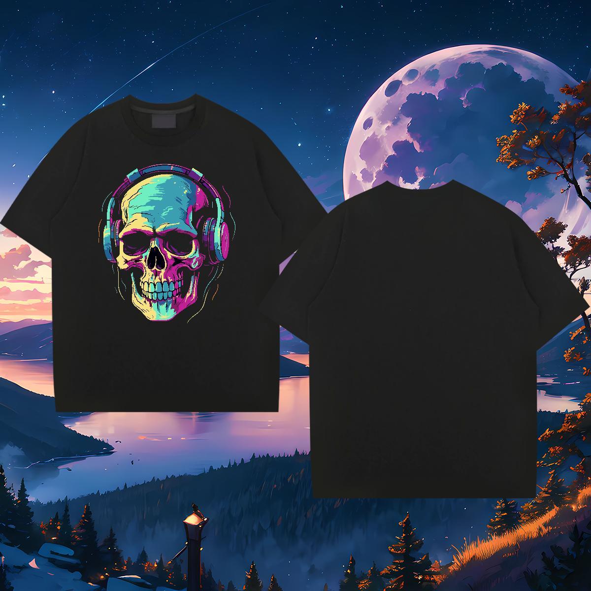 Casual New T Shirts Men skull Top Tees 230g Pure Cotton Daily Outfit Loose Anime Breathable Crew Neck Men Tops Tees