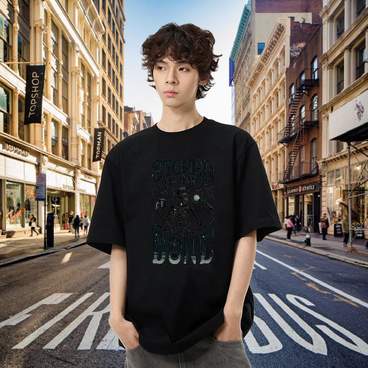 New Designer T shirt skull Tops 230g 100% Cotton Sports Casual Cool Anime Print Breathable Crew Neck Men Clothes T-Shirt