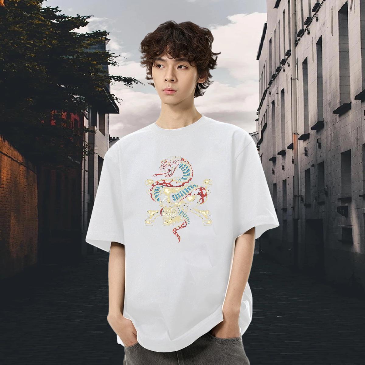 DIY Customized Man T Shirts skull Tops 230g Pure Cotton Sports Casual Popular Anime Print Crew Neck Breathable Mens Tshirts