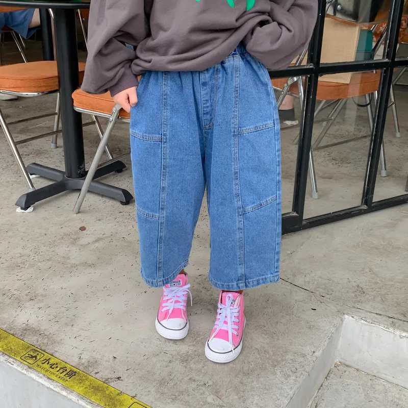 Jeans Spring Autumn girls fashion patchwork jeans Boys wide leg casual denim pants