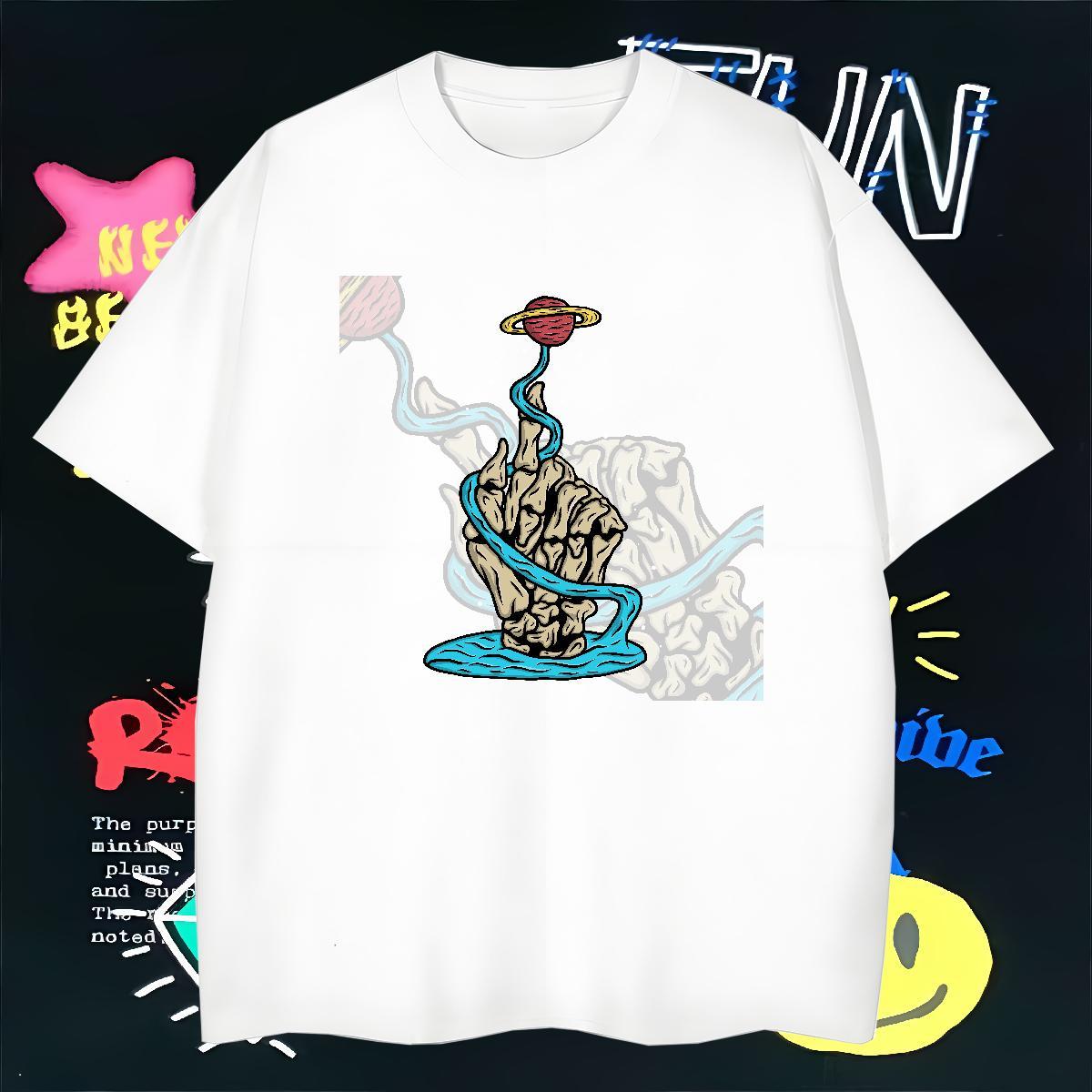 Free Shipping Man T Shirts skull Tees Shirts 230g Pure Cotton Anime Printing Street Loose DIY O Neck Short Sleeves Tshirts