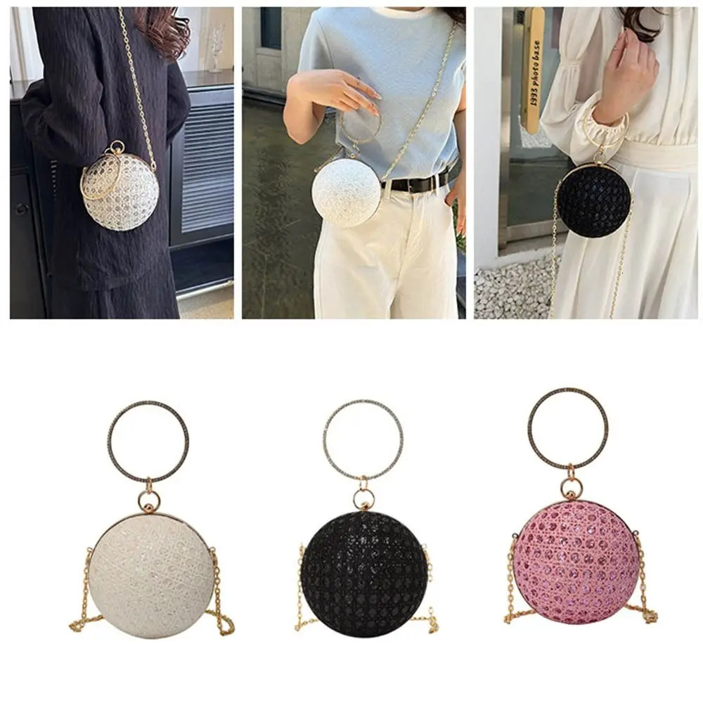 Jinliang Silk Evening Bag Elegant Water Diamond Decorative Chain Round Handbag Wallet Wedding Party 240806Z