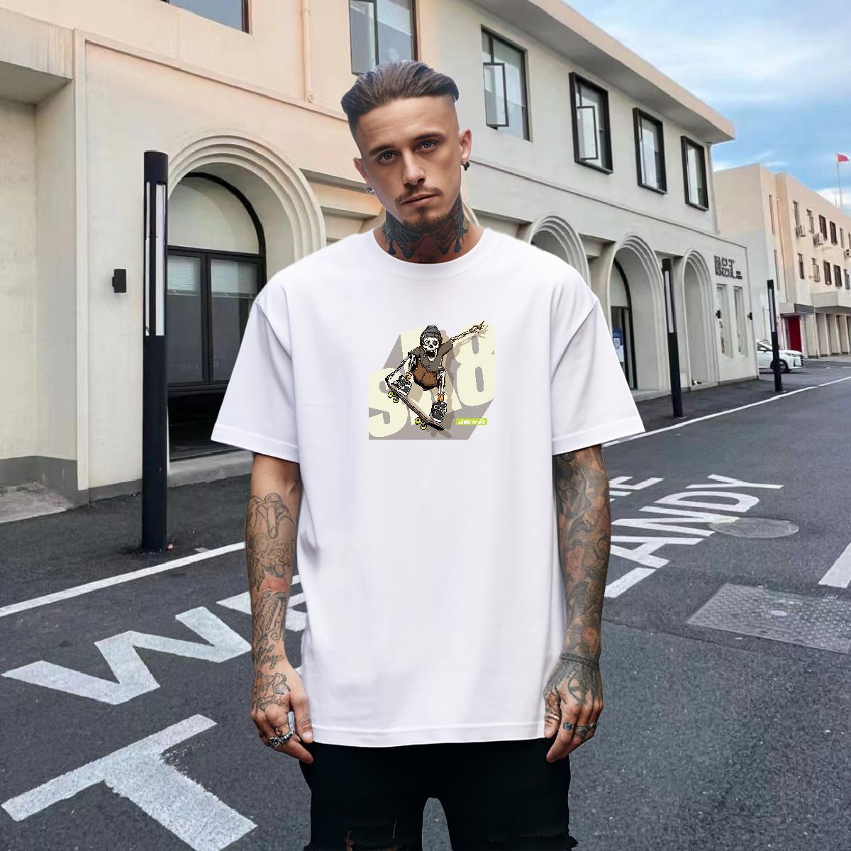 DIY T Shirts Men skull Tshirts 230g Pure Cotton Street Soft DIY Logo Oversized Breathable Crew Neck Mens Tshirts