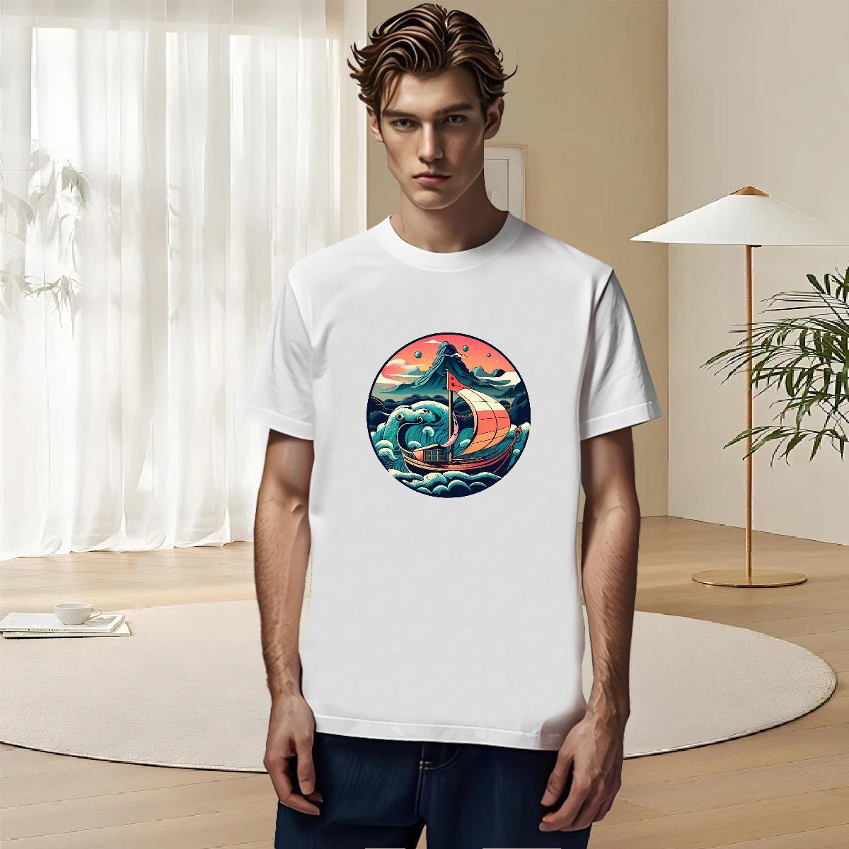 Fashion New T-Shirts beach Top Tees 230g 100% Cotton Daily Outfit TOP Quality Floral Print Short Sleeve O-Neck Mens Tshirts