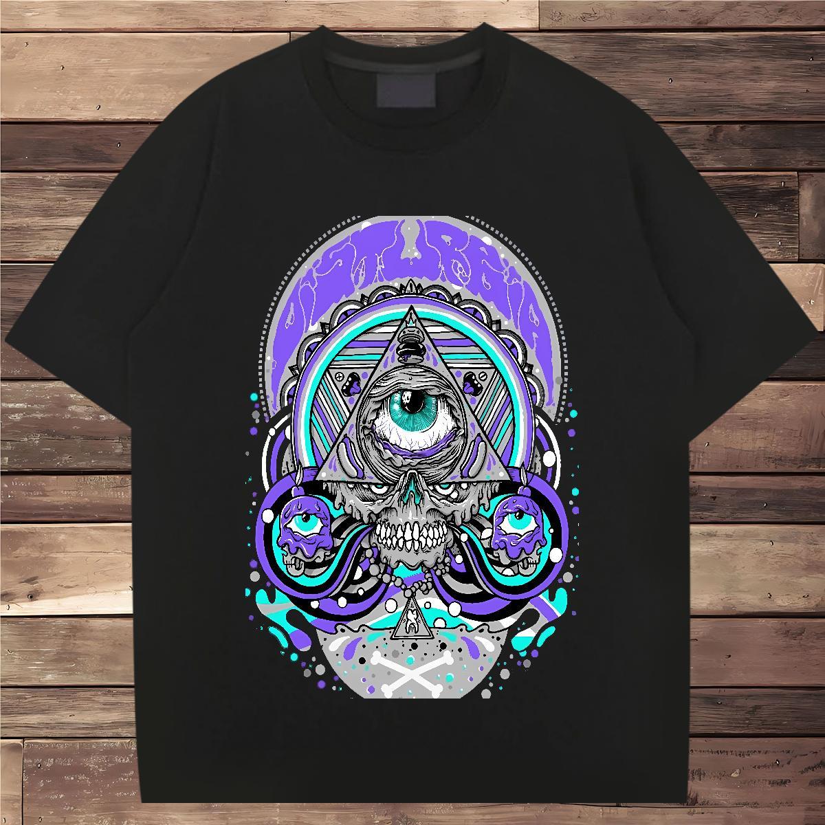 Classic Casual T shirt eye of the devil Tshirts 230g Cotton Daily Outfit TOP Quality DIY Anime O Neck Short Sleeves Tshirt for Man Woman