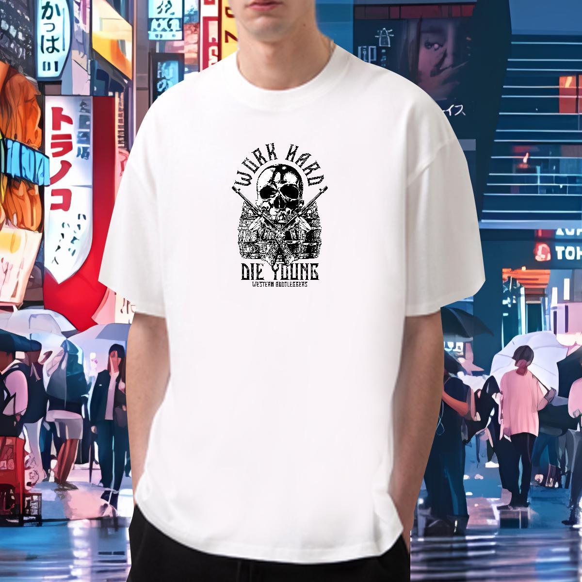 2024 Summer T-Shirts for Men skull Tees Shirts 230g Cotton Street Popular DIY Logo Oversized O-Neck Short Sleeve Men Tees