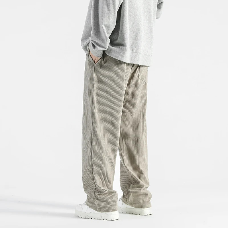 Men Casual Pants Loose Corduroy Straight Elastic Waist Sweatpants Fashion Streetwear Sports Jogger Trousers 240806