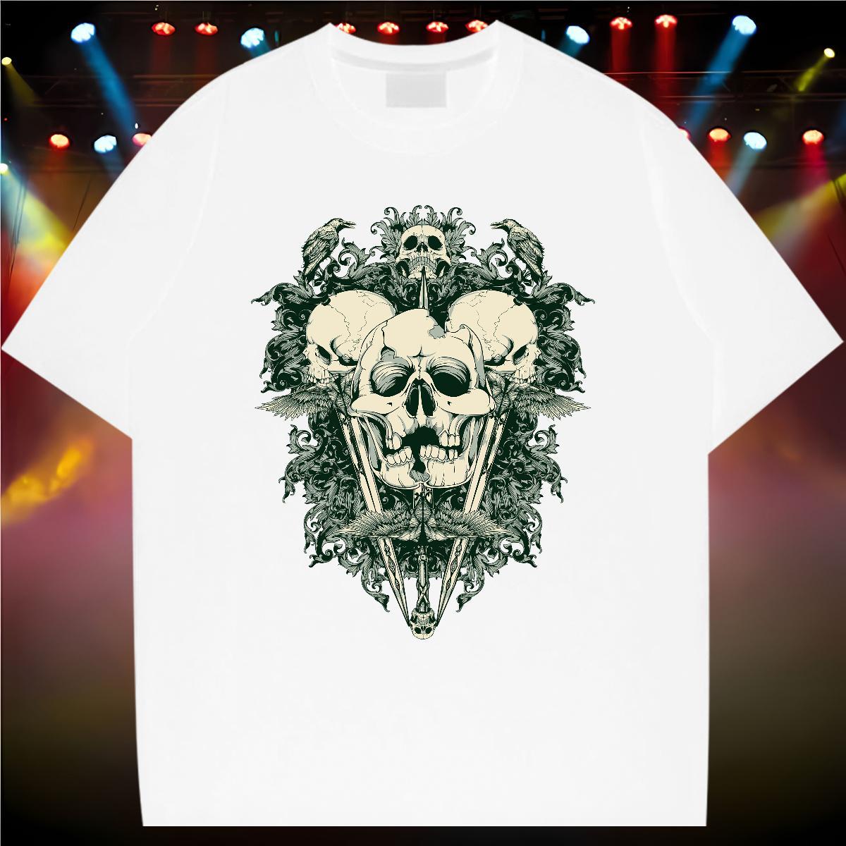 Fashion Design T Shirts Men skull Tees 100% Cotton 230g Outdoor Classic Anime Print O Neck Short Sleeves Men Tshirts