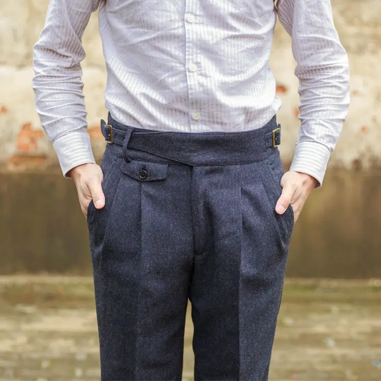Men Autumn Winter Fashion Straight Fit Business Suits Pants Mens Casual Woolen Trousers Formal Wool A439 240806