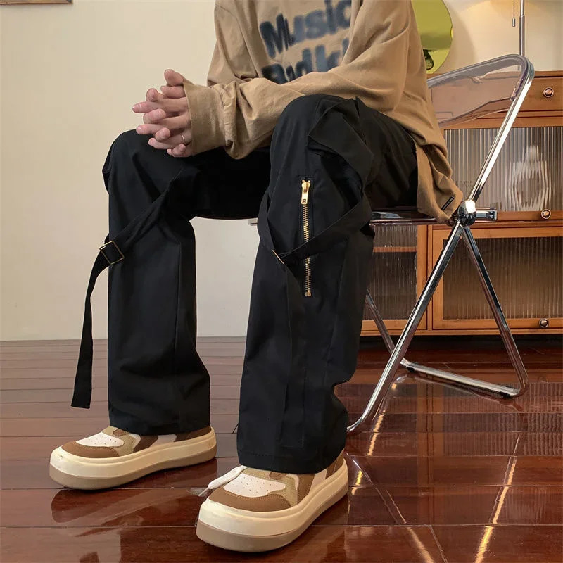 Cargo Pants for Men Black Baggy Slacks Emo Hip Hop Trousers Man Straight Y2k In Harajuku Multipockets Wide Vintage Work Long 240806
