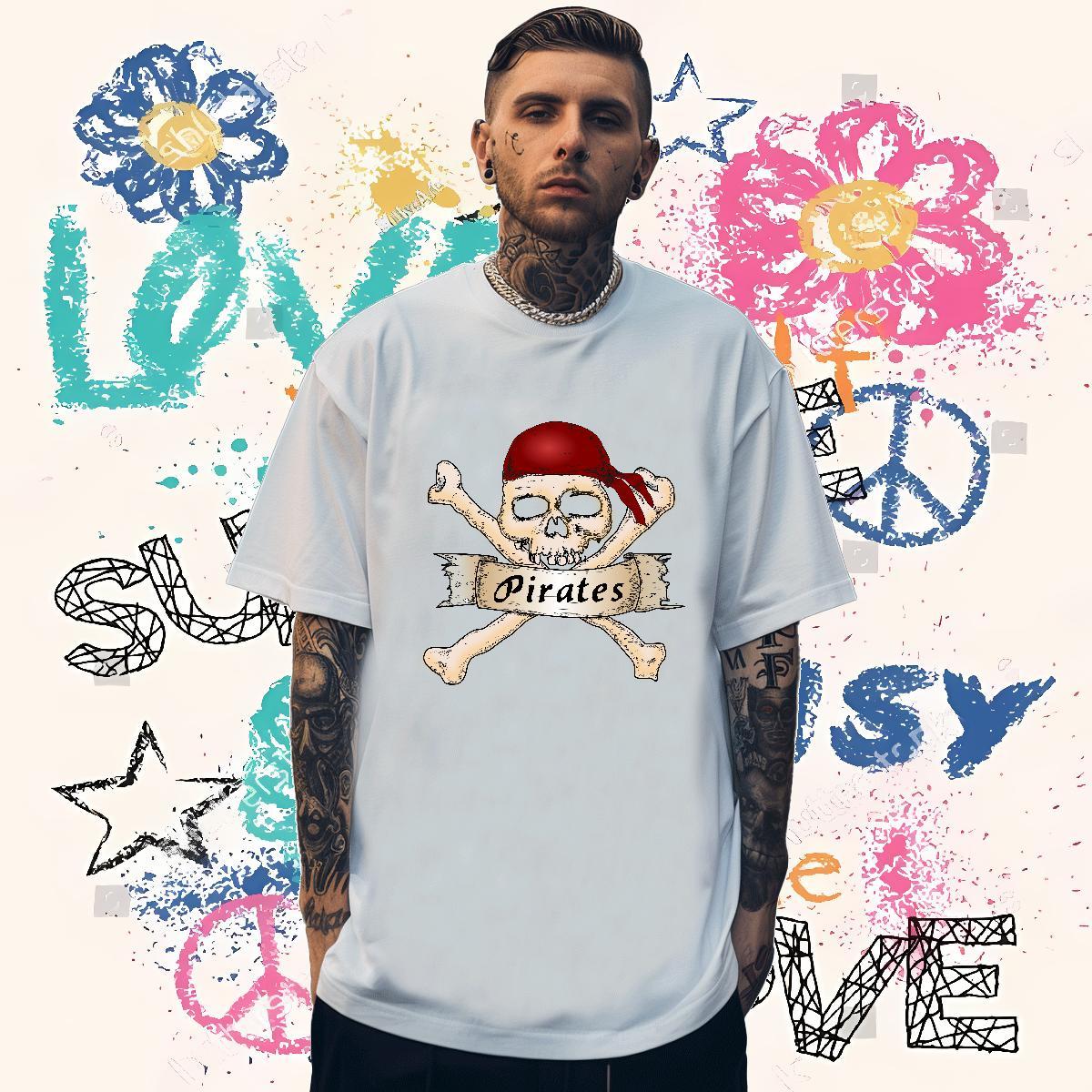 Fashion Casual Man T Shirts skull Wear 230g Cotton Street Wear Free Shipping DIY Breathable Short Sleeve Tshirt for Man Woman
