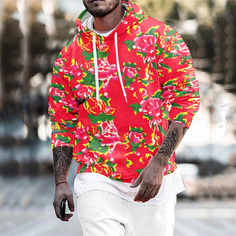 Dongbei Flower Graphic Sweatshirts Fashion ity Outfit Pullovers For Men Clothes Novel Bohemia Hoodies Y2k Women Tops 240806