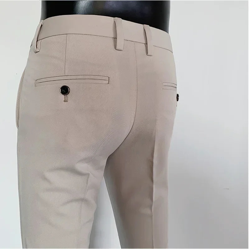 Men Suit Pants Slim Fit Spring High Quality Solid Color Formal Dress Business Fashion Casual Trouser Clothing 240806