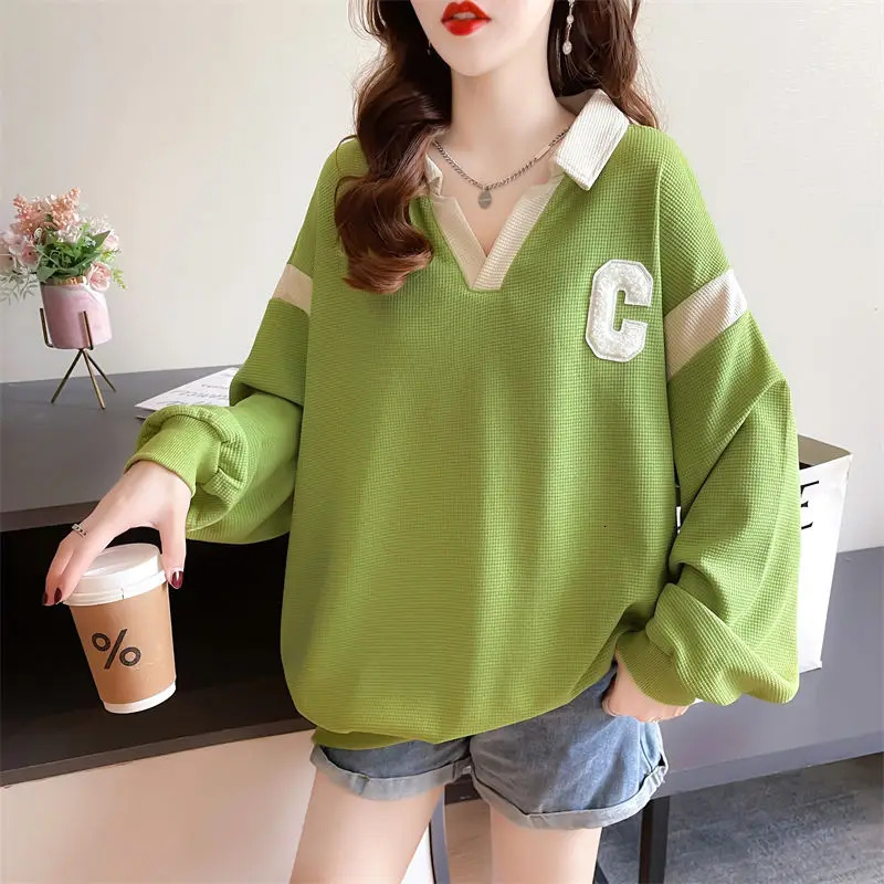 Autumn and Winter Wons Pullover Turn Down Collar Patchwork Embroidery Fashion Casual Elegant Long Sleeve Hoodies 240806