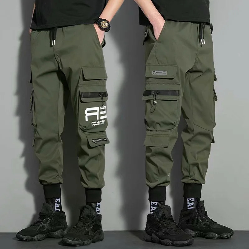 Mens Aarmy green cargo pants casual hiphop hit color multi pocket Trouser Streetwear sports mens size M5XL w240824