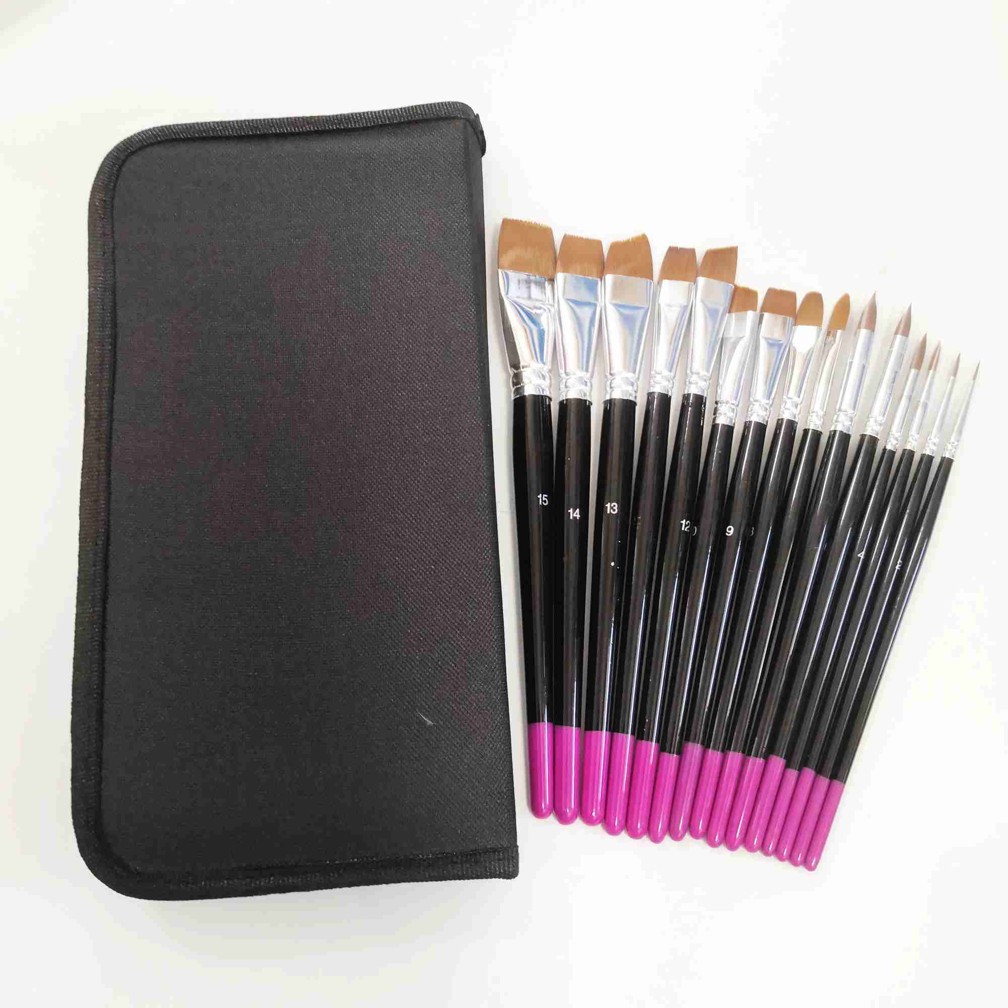 15pcs Plastic Handle Artist Brush Set for Acrylic Oil Watercolor Gouache Painting Face Body Paint with BagXJ240807