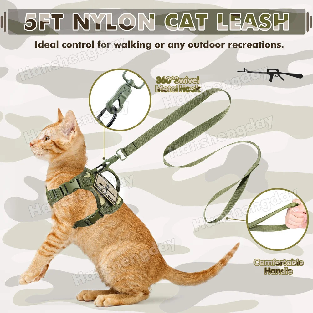 Tactical cat harness and belt escape large adult walking vest adjustable soft mesh pet with control handle 240806