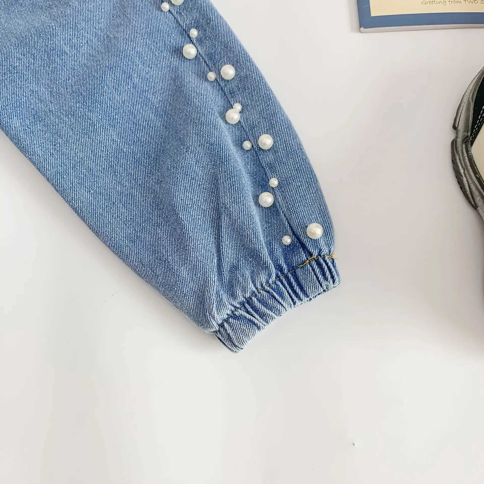 Jeans Autumn cute girls fashion side pearl casual jeans 1-6 years baby girl all-match denim pants