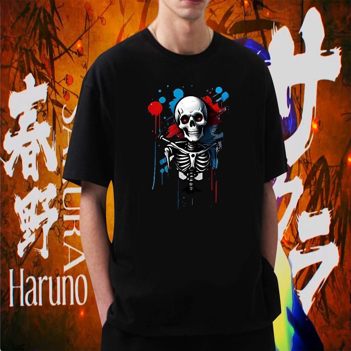Casual New Men T Shirts skull Tops 100% Cotton 230g Beach Popular DIY Anime Breathable Crew Neck Men Tees