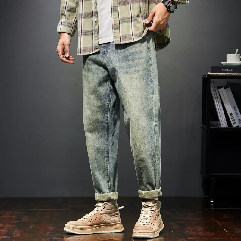 KSTUN Jeans For Men Baggy Pants Loose Fit Harem Pants Vintage Clothes Men Fashion Pockets Patchwork Large Trousers Oversized 42 240806