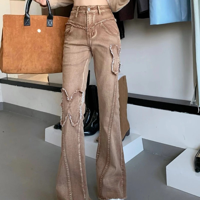 Neploe Streetwear Y2K Vintage Wide Leg Trousers Butterfly Spring Harajuku tie Bell-Bottoms Stretch Casual High Waist Pants 240807