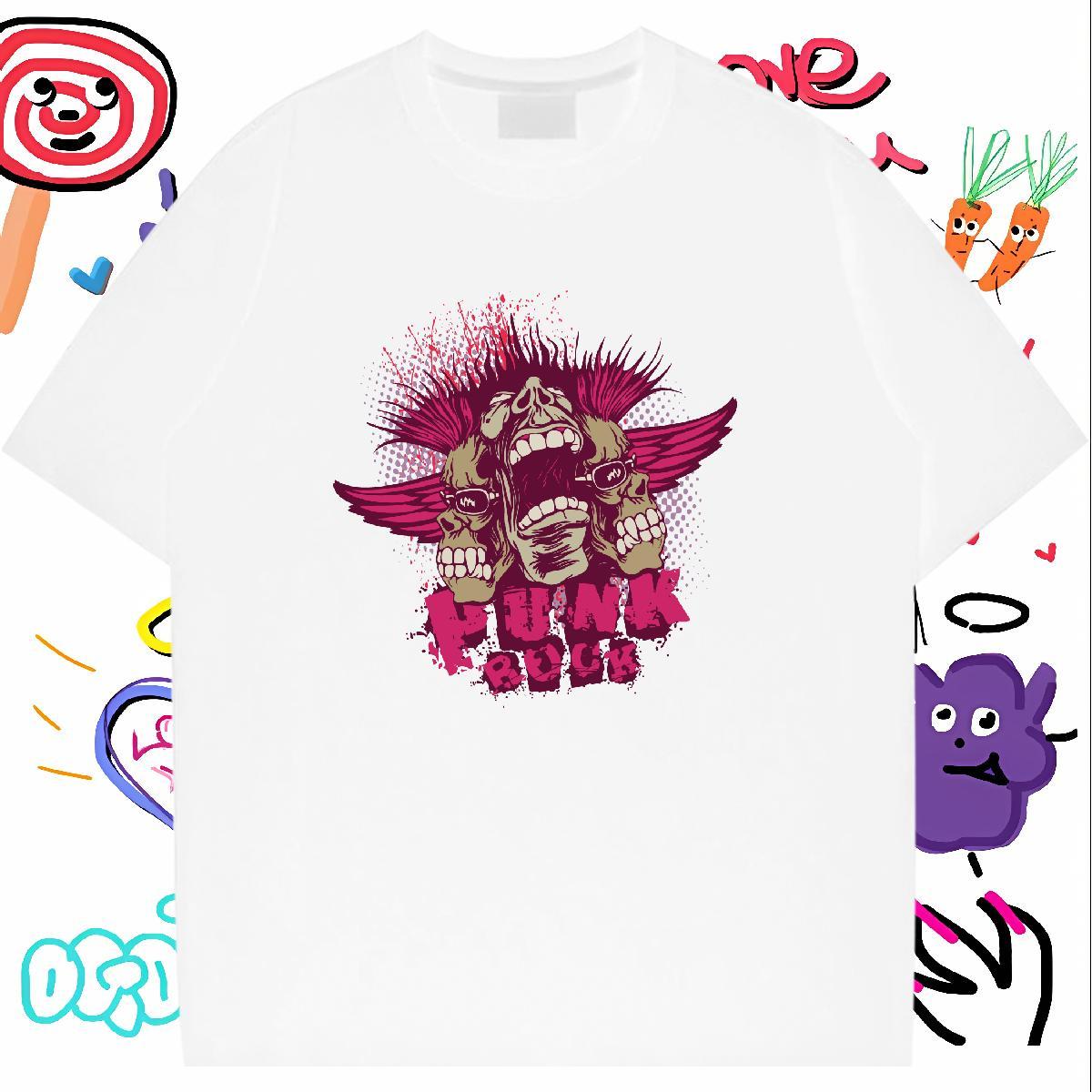 Designer T-Shirts skull Tee Shirt 230g 100% Cotton Beach Cool Cartoon Print Crew Neck Tshirt for Man Woman