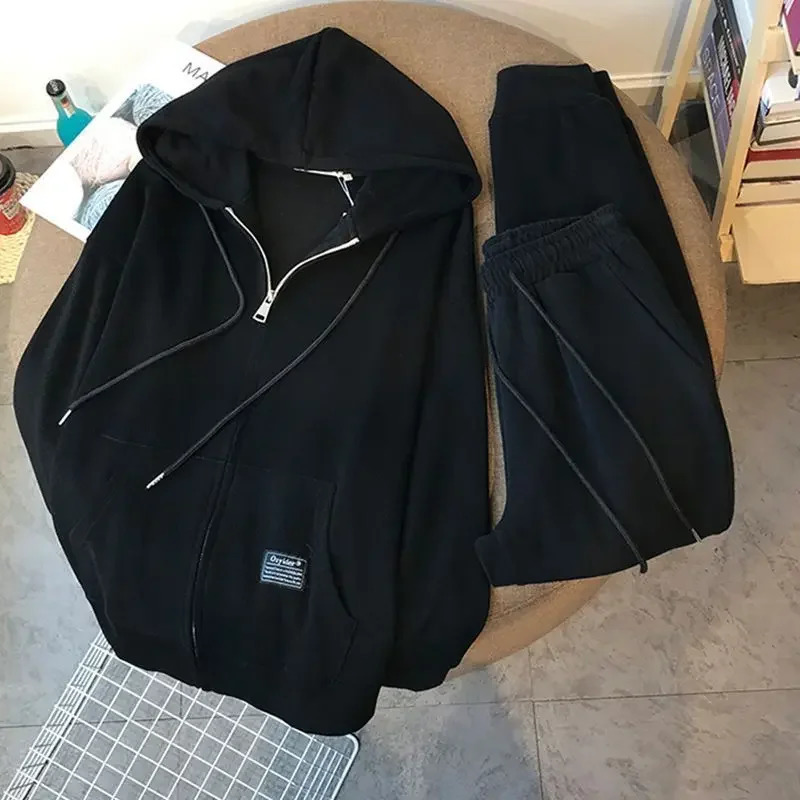 Plus Size Casual Sporty Two-piece Set Womens Spring Autumn Korean Style Loose Fit Thin Hooded Sweatshirt Pants 300 240807