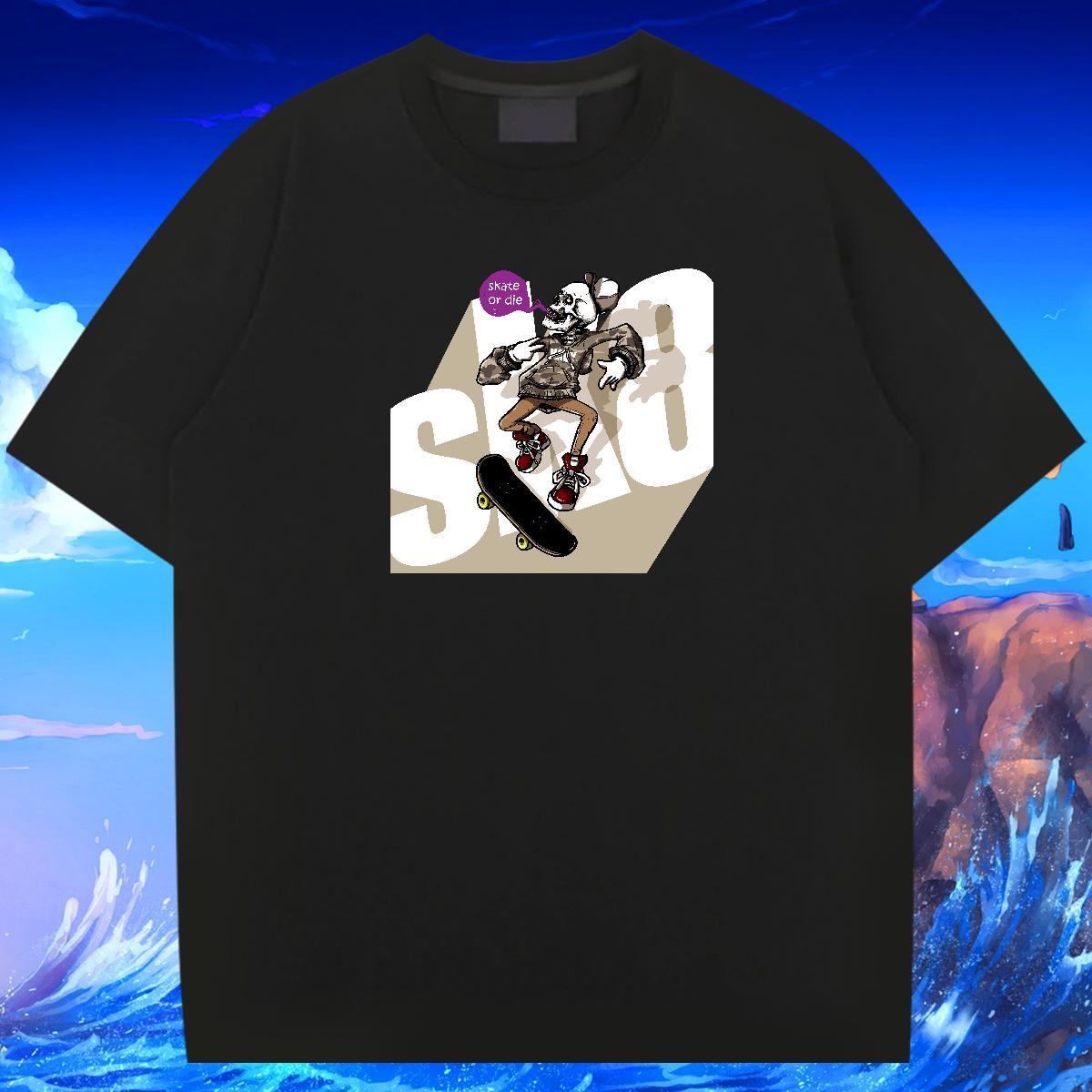 DIY T Shirt For Man skull Wear 230g Cotton High Street Hip Hop Free Shipping Customized Breathable Short Sleeve Men Tshirts