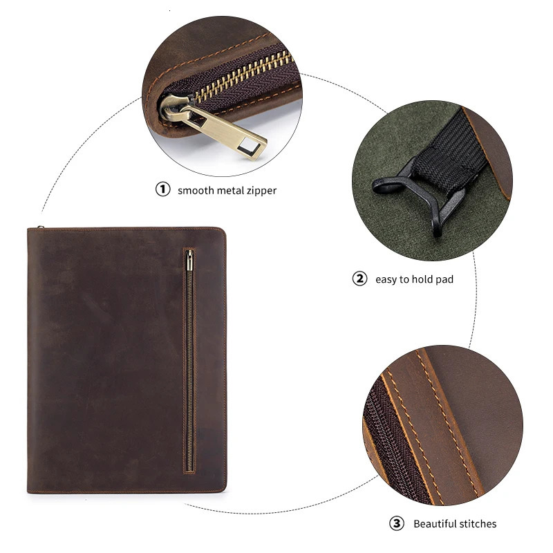 Multifunction A4 Crazy Horse Leather Padfolio Portfolio Men File Folder Phone Document Holder Organizer Executive Briefc 240806