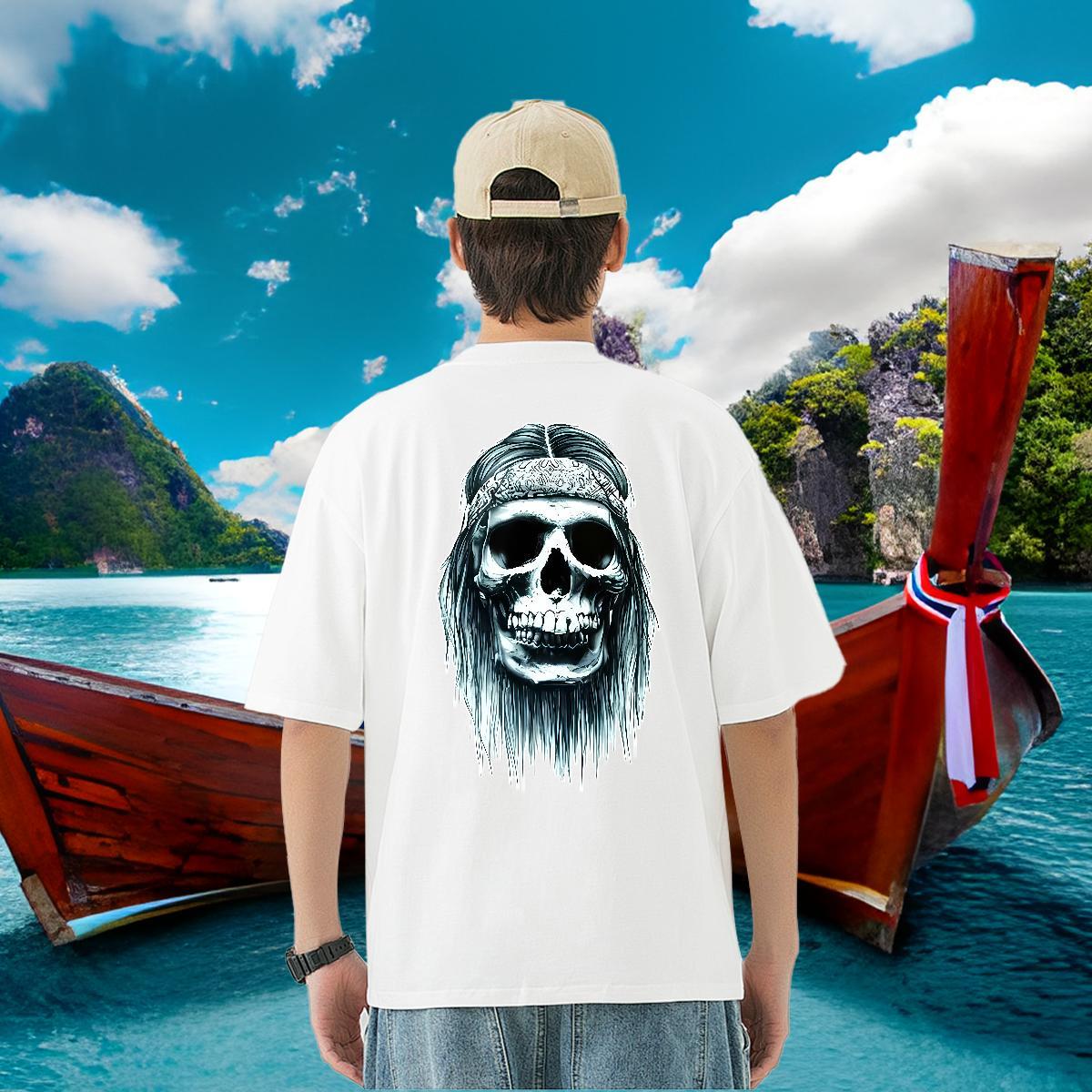 Brand T-Shirts for Men skull Tees 230g Pure Cotton Sports Casual Soft Anime Short Sleeve Soft Men Tops Tees