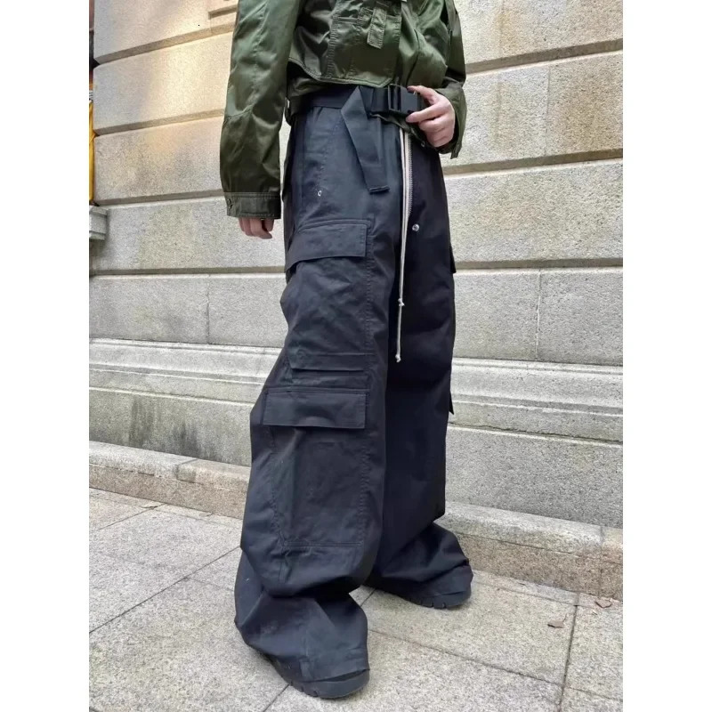 Urban Chic Black Cargo Pants Wide Leg Drawstring Trousers For Stylish Men And Women High Street Fashion Deeptown B4