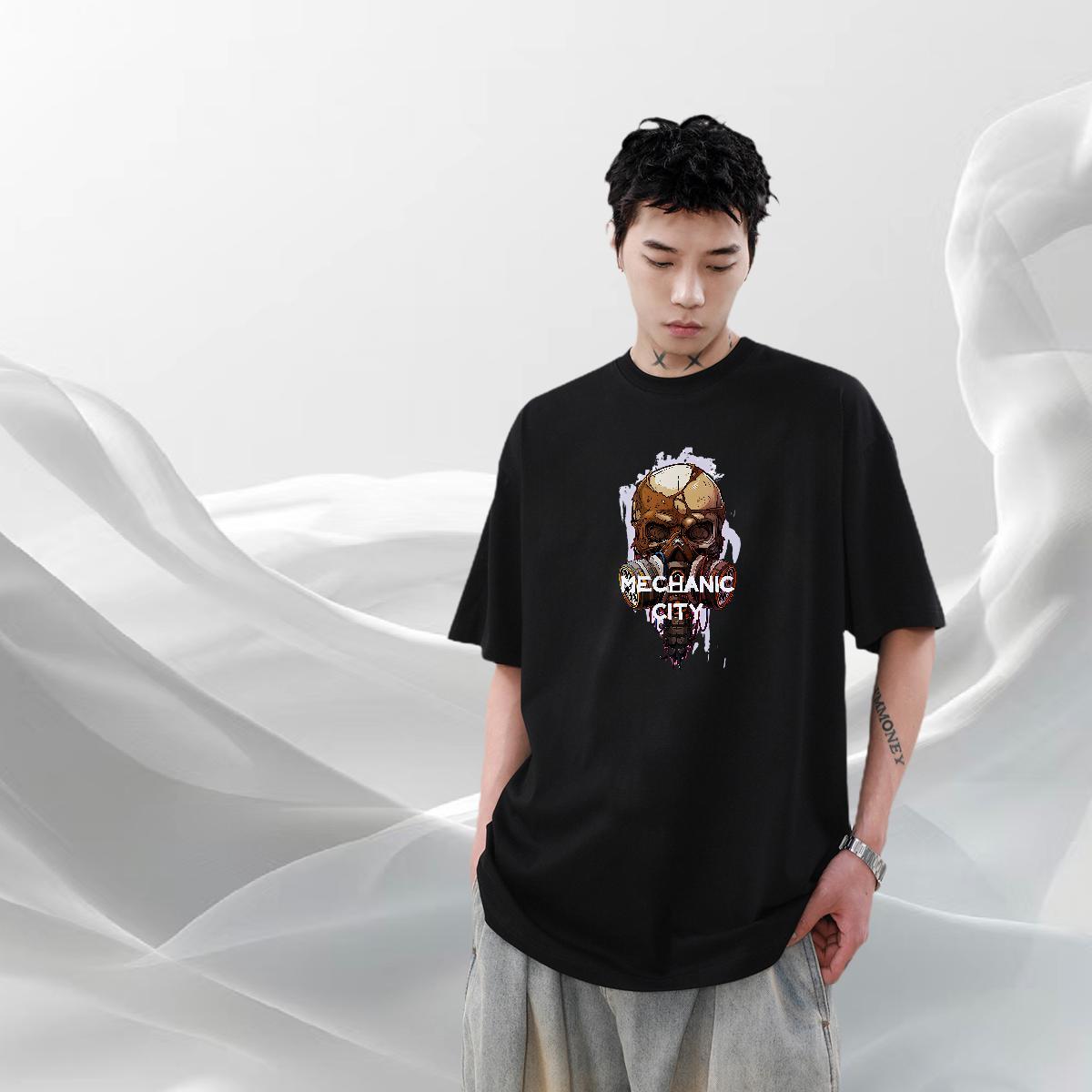Free Shipping Men T Shirts skull Top Tees 230g Pure Cotton Anime Printing Street Comfortable Oversized 4XL Breathable Short Sleeve Men Tops Tees