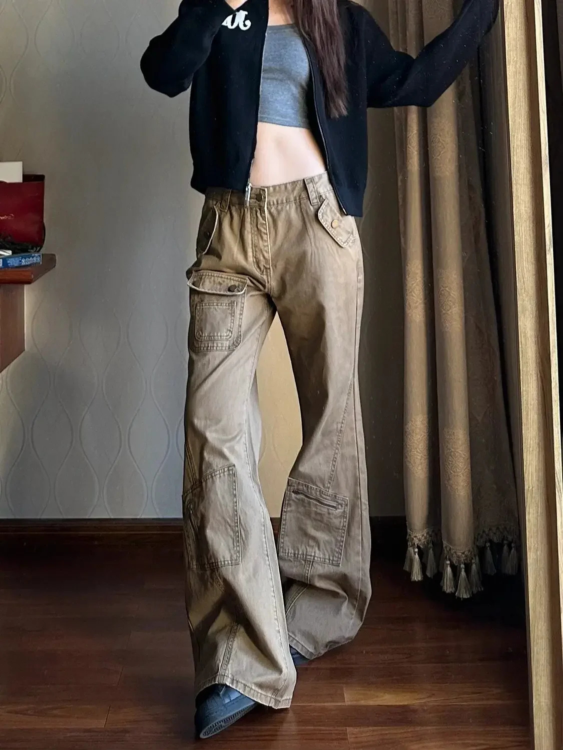 Flare Slight Bootcut Bell Bottom Long Cargo Brown Jeans Women Denim Pant Plus Size 4XL casual y2k fairycore 2000s grunge 240807