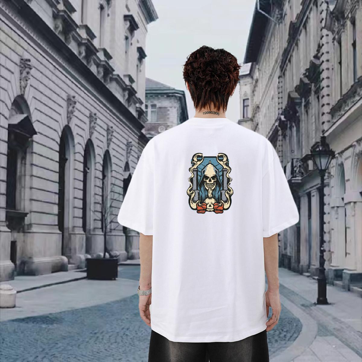 2024 Designer Men T Shirts skull Top Tees 230g Pure Cotton Street Casual Loose Anime Print Crew Neck Couples T Shirts