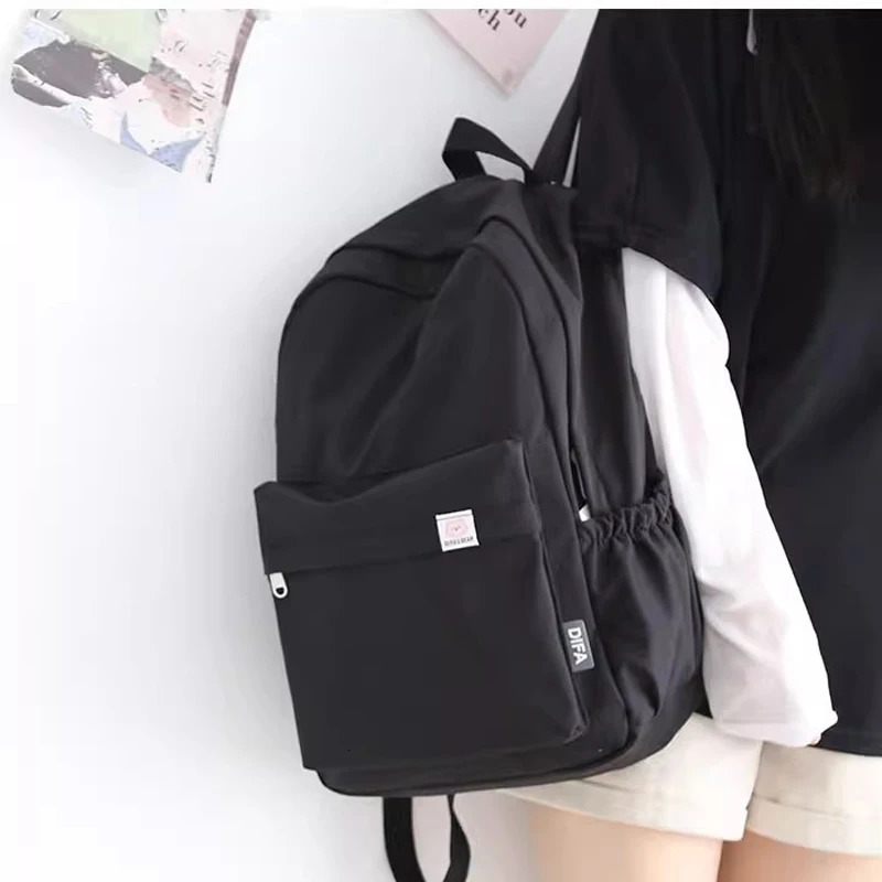 waterproof nylon womens backpack travel bag school teenage girls solid color Mochila 240807