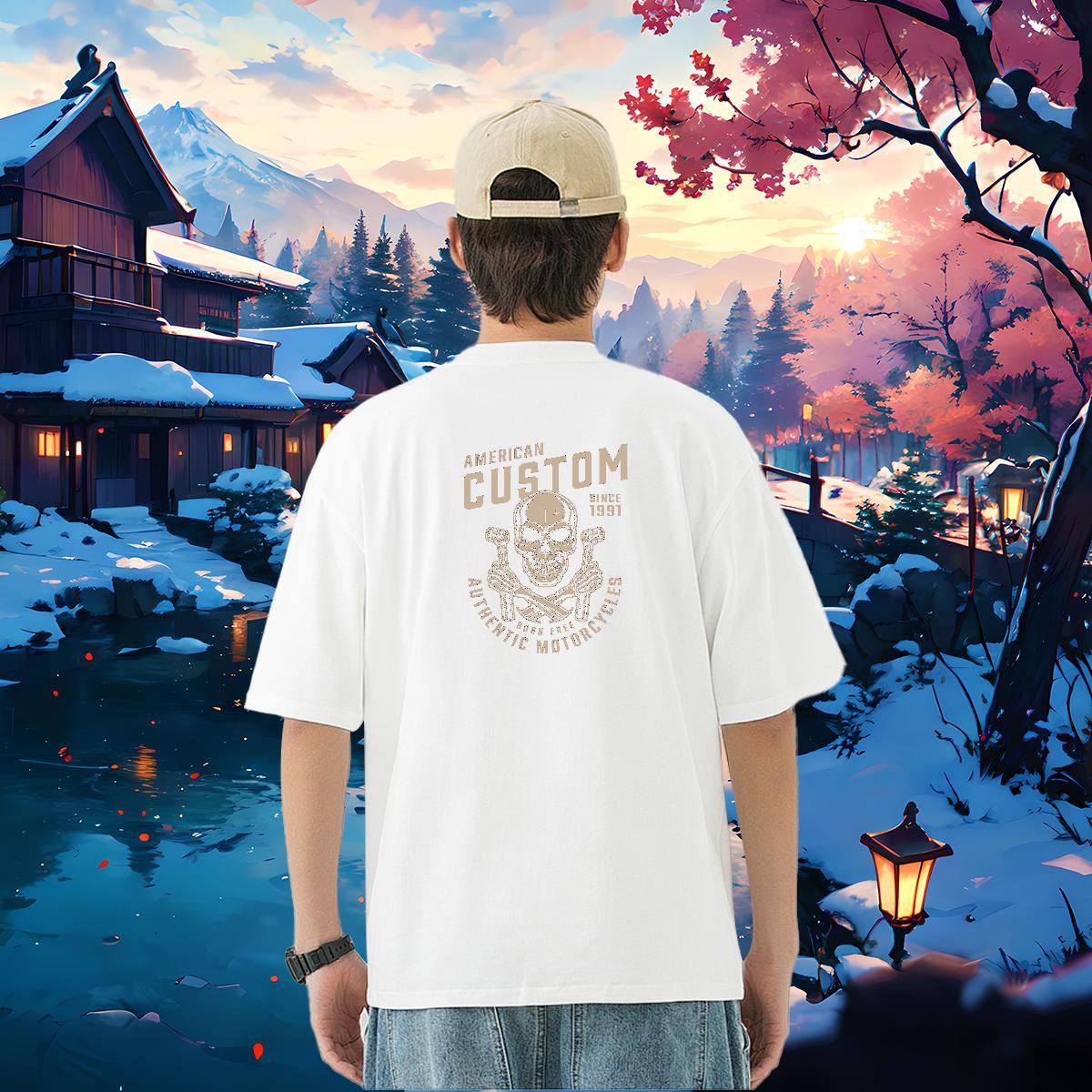 DIY Man T Shirts skull Clothes 230g 100% Cotton Outdoor TOP Quality DIY Anime Breathable Short Sleeve Men Tops Tees