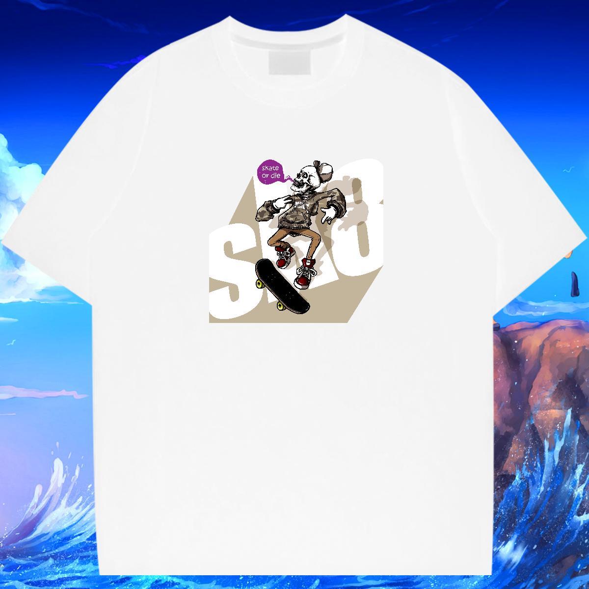 DIY T Shirt For Man skull Wear 230g Cotton High Street Hip Hop Free Shipping Customized Breathable Short Sleeve Men Tshirts