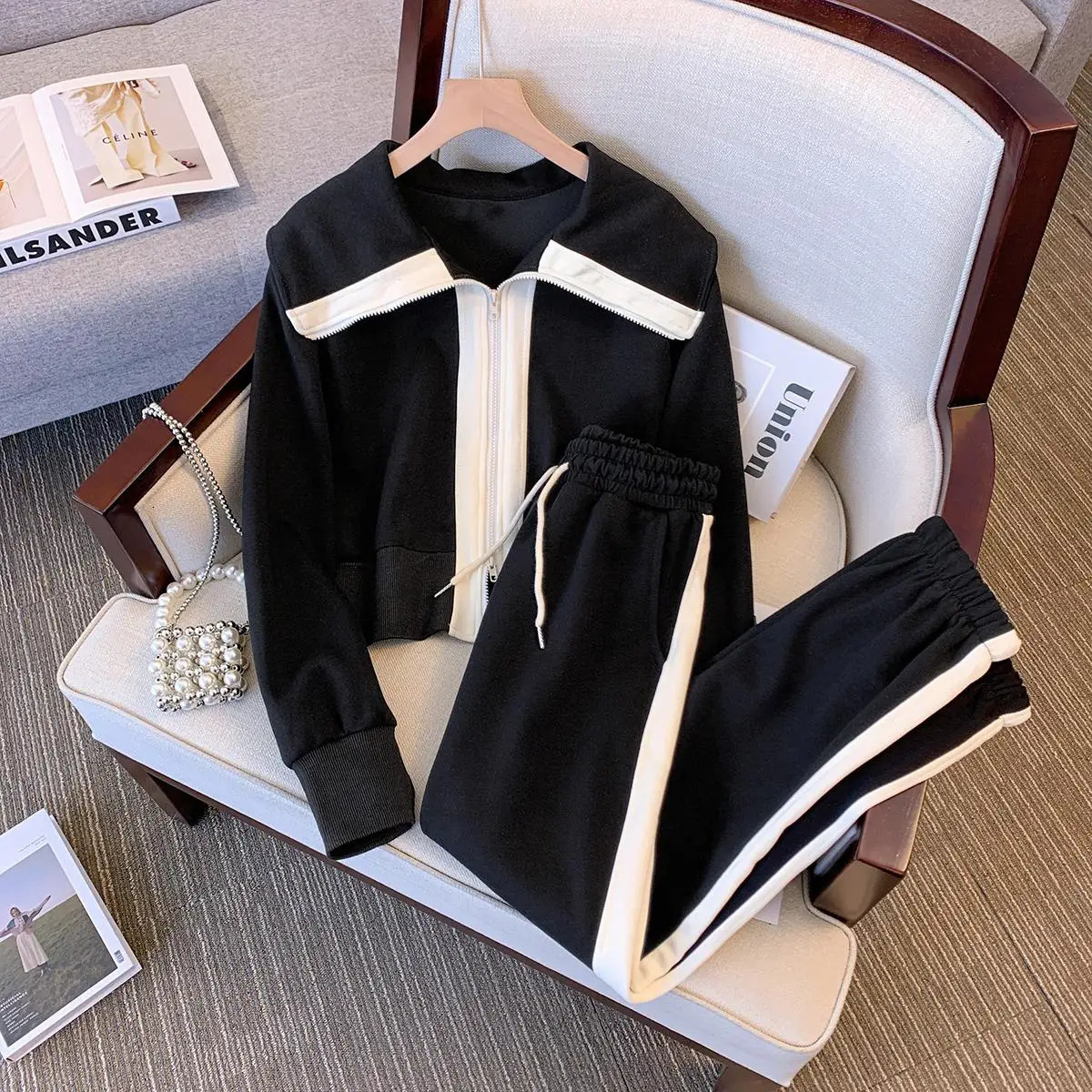 Casual Fashion Suits Women Spring Autumn All-match Fashionable Sports Wind Trousers Cardigan Sweatshirts 2 Piece Suit Womens Set 240807