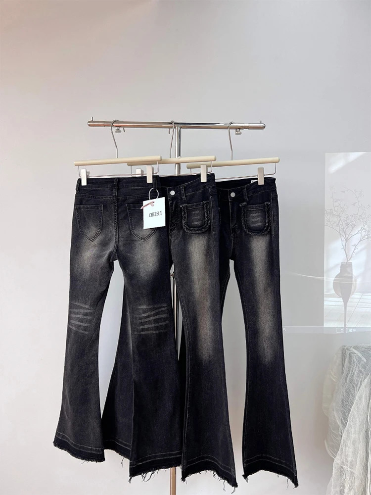 Women Dark Academia Grunge Y2k Japanese Streetwear Bell Bottoms Denim Pants Long Trousers 2000s Aesthetic Flare Jean Kpop Gyaru 240807