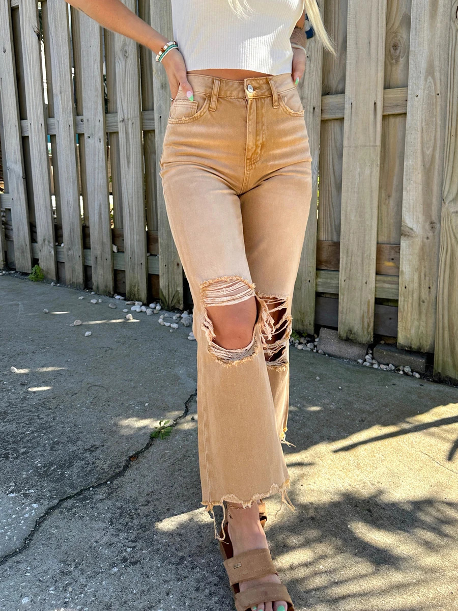 Fashion Womens Bell Bottom Jeans Classic High Waisted Flared Jean Pants Ripped Jeans Denim Pants 240807