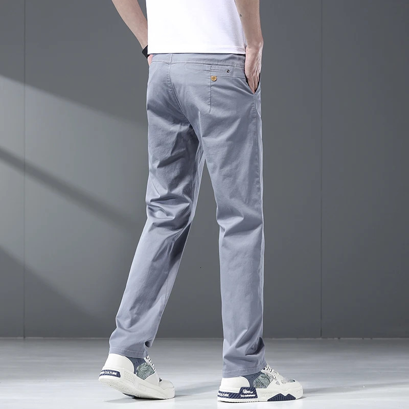 Thin Mens Casual Pants Highly Elastic Comfortable Stretch Cotton Straight Trousers Loose Fashion Summer Clothes 3colors 240806