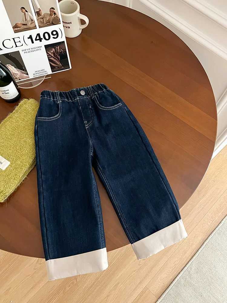 Jeans Winter Girls fashion Cuffed denim pants fleece inner warm thick jeans