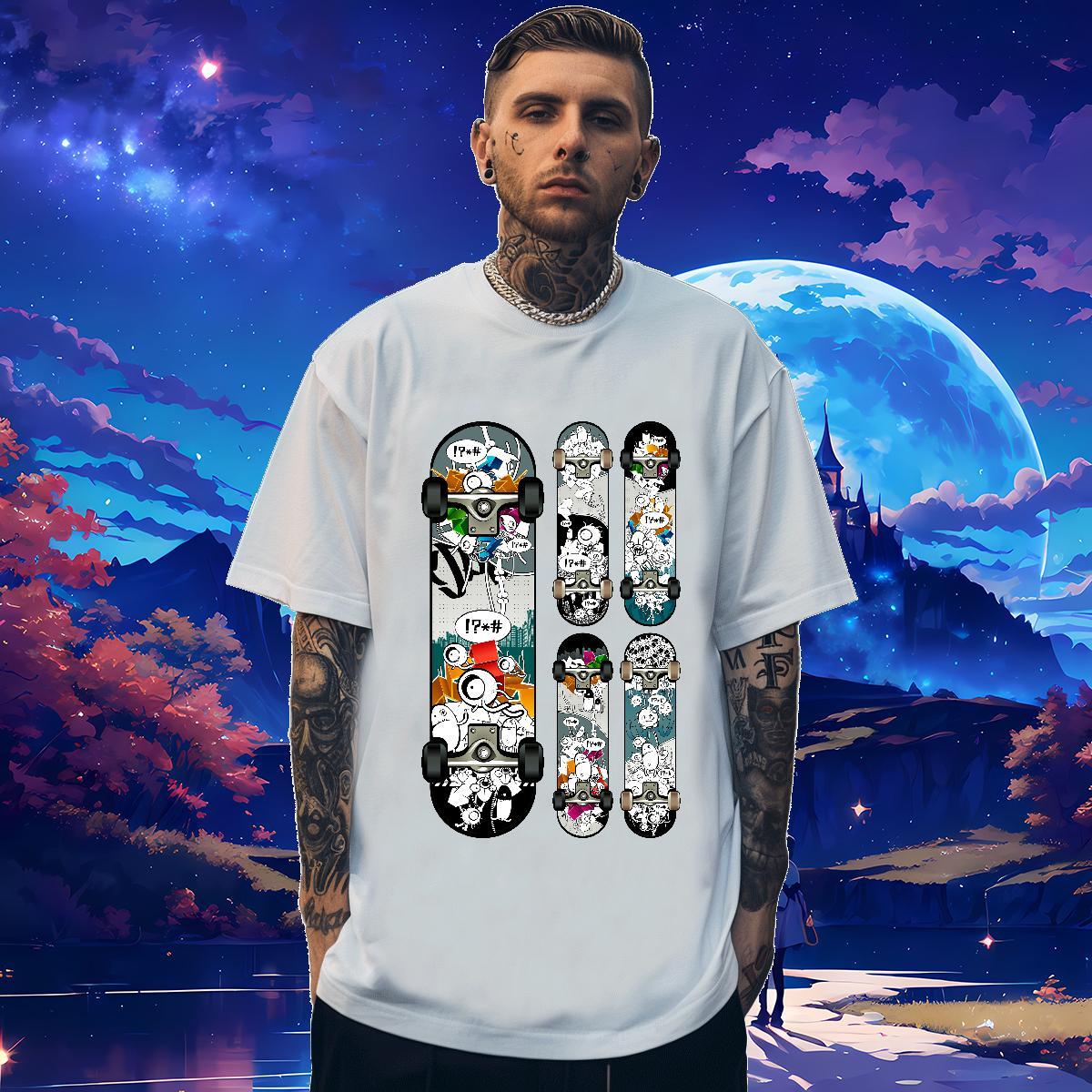 New T Shirts Men painting Wear 100% Cotton 230g Hip Hop Unisex Oversized 3XL 4XL Breathable Crew Neck Men Tees