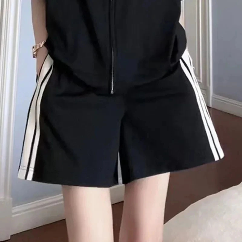 Summer Gothic Street Style Shorts Suits Women Casual Sports Jogger Loose Shorts Two Piece Sets Casual Y2k Harajuku Polo T-shirts 240807
