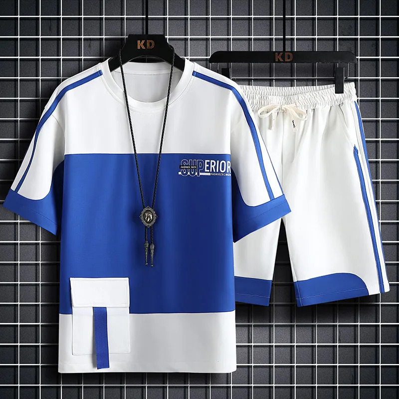 Summer Casual Mens Set Short Sleeve Tshirt Shorts Fashion Two Piece Sets Streetwear Mens Sports Suit Harajuku Tracksuit 240816
